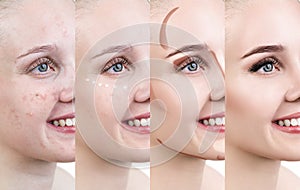 Woman applying makeup by steps.