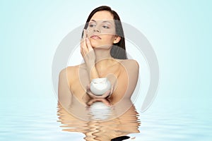 Woman applying moisturizer cream