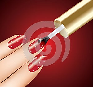 Woman applying red nail polish