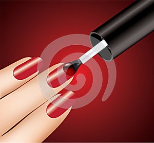 Woman applying red nail polish