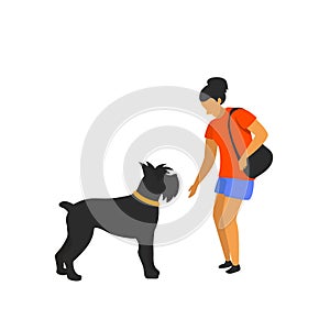 Woman approaching getting acquainted with unfamiliar dog