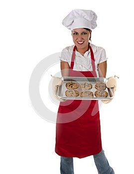 Woman in Apron Baking Cookies