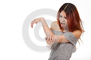 Woman with arm, elbow injury