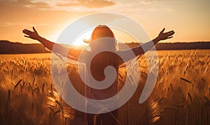 Woman Arms Up Hands Raised Field Praise Sunset