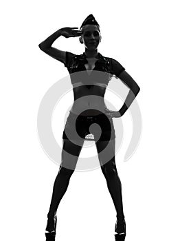 woman in army uniform saluting silhouette