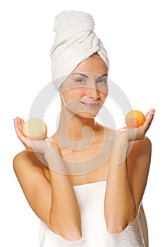 Woman with aroma bath ball