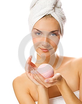 Woman with aroma bath ball