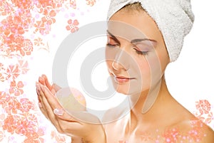 Woman with aroma bath ball