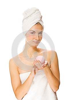 Woman with aroma bath ball