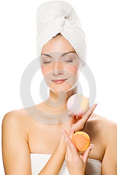 Woman with aroma bath ball