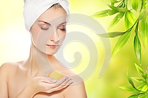 Woman with aroma soap photo