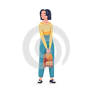 Woman as Modern University Student Standing with Backpack Vector Illustration