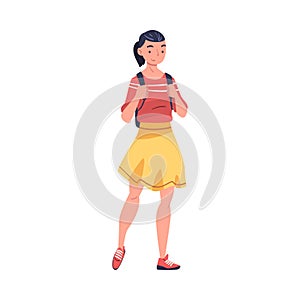 Woman as Modern University Student Standing with Backpack Vector Illustration