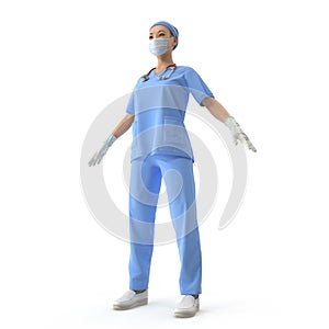 Woman asian surgeon doctor or nurse full length portrait isolated on white. 3D illustration