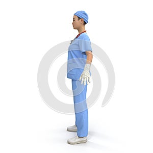 Woman asian surgeon doctor or nurse full length portrait isolated on white. 3D illustration