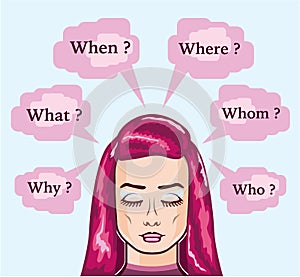 Woman Asking Wh Questions vector Illustration