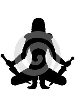 Woman assassin warrior with swords silhouette