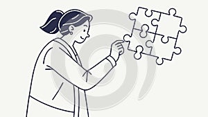 Woman Assembling Puzzle Pieces for Problem Solving, vector design Generative AI