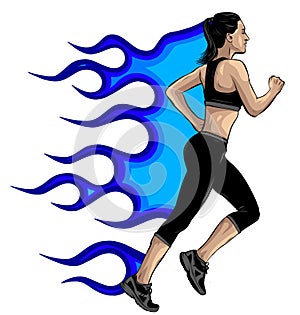 Woman athletes on running race on white background vector