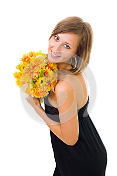 Woman and autumn flowers