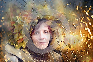 Woman with an autumn wreath on her head