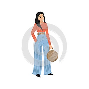 Woman. Avatar icon, profile portrait. Full-length portrait of a modern girl of European race. Isolated character on
