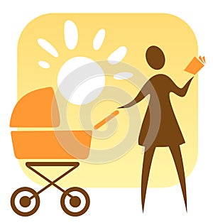 Woman and baby carriage
