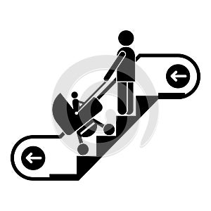 Woman baby pram escalator icon, simple style