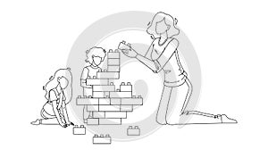 Woman Babysitting And Playing With Children Vector