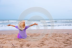 Woman back beach