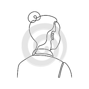 Woman back view, one line continuous drawing. Confidential, private person. Anonymous head. Simple single minimalism