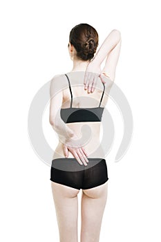 Woman with backache. Pain in the human body