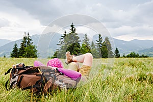 Woman backpacker enjoy the view