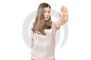 Woman With Bad Attitude Making Stop Gesture With Her Palm