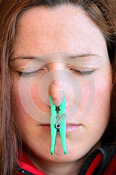 Woman - bad smell and odor photo