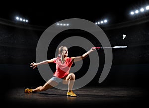 Woman badminton player sports hall ver