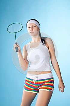 Woman with badminton racket