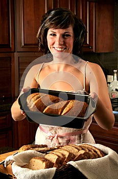 Woman baking bread