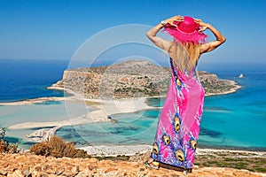 A woman at Balos of Creta, Greece photo