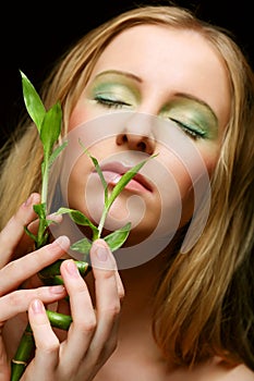 Woman with bamboo