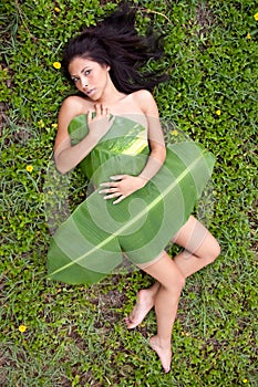 Woman in banana leaf