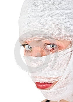 Woman with bandages