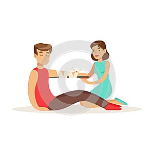 Woman bandaging the hand of the injured man, first aid vector Illustration