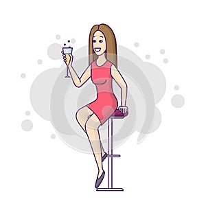 Woman in the bar flat line on a white background.