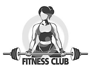 Woman with Barbell Fitness Emblem