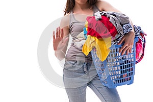 The woman with basket of clothing for laundry