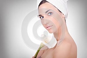 Woman after bath with calla