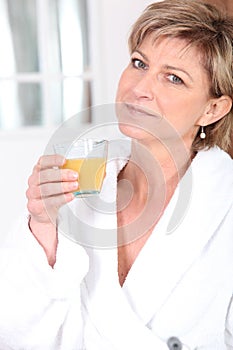 Woman in bathrobe