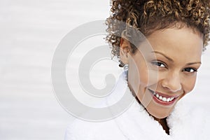 Woman In Bathrobe Smiling photo