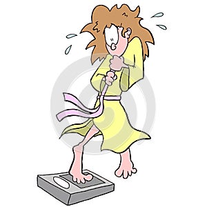 Woman on bathroom scale